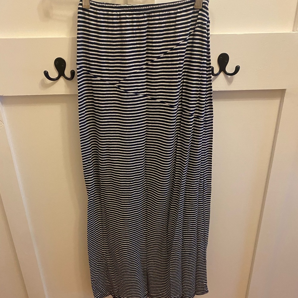 Blue and white striped maxi skirt